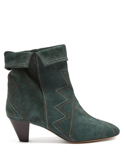 Isabel Marant Dyna Zigzag-embellished Suede Ankle Boots In Green