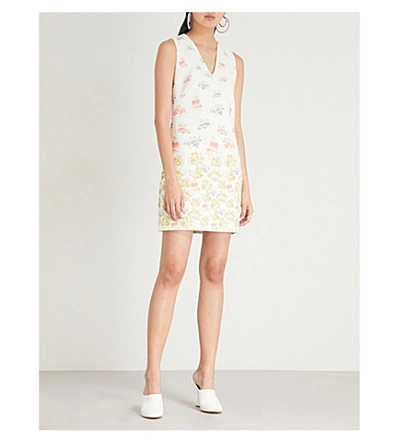 Peter Pilotto Sleeveless Dotted Cady Satin Sheath Dress In Fig Tree White