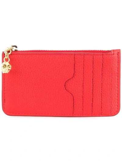 Alexander Mcqueen Skull-charm Grained-leather Cardholder In Red