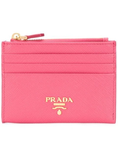 Prada Saffiano Leather Zip Card Holder In Pink