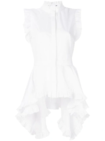 Alexander Mcqueen Ruffled Poplin Stand-collar Blouse In White