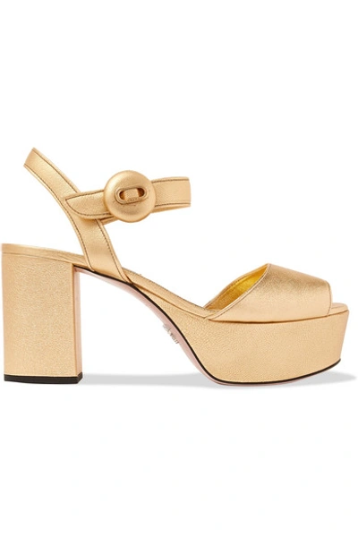 Prada 85 Metallic Textured-leather Platform Sandals In Gold