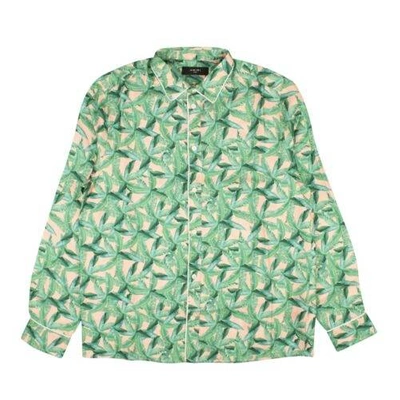 Pre-owned Amiri Peach & Green Banana Leaves Long Sleeve Pajama Shirt Xs