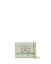 Ted Baker Bowii Bow Detail Mini Bark Leather Crossbody In Olive/rose Gold