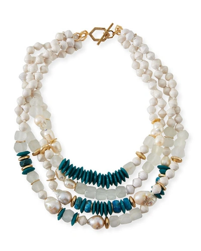 Akola Four-strand Pearly Bead Necklace, 20"l In Turquoise