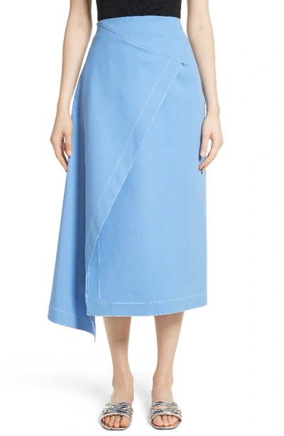 Rosetta Getty Asymmetrical Stretch Cotton Skirt In Cornflower
