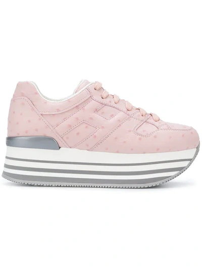 Hogan Ostrich Leather Platform Sneakers In Pink & Purple