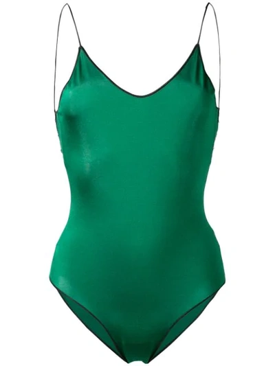 Oseree Travaille Lace Trim Swimsuit In Green
