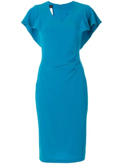 Talbot Runhof Fitted Flared Sleeve Dress In Blue