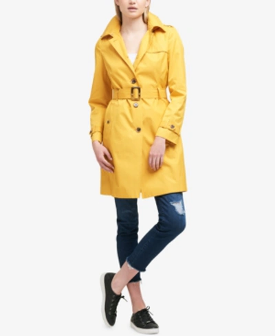 Dkny Hooded Belted Trench Coat In Pollen