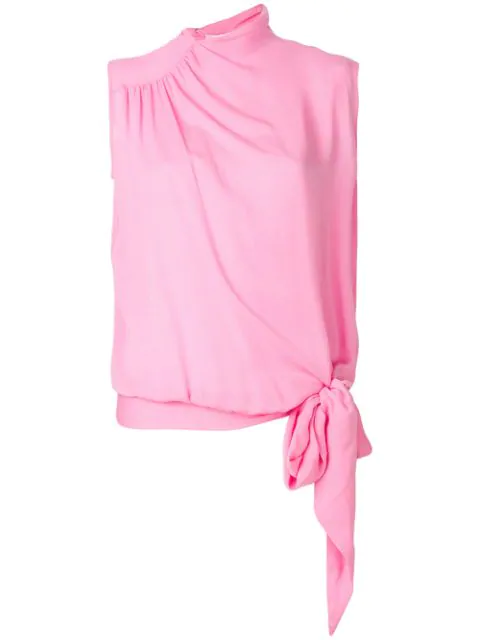 Maison Margiela Silk Georgette Mock-Turtleneck Blouse In Pink | ModeSens