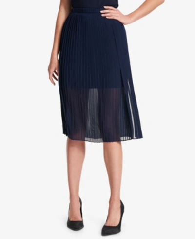 Dkny Sheer Pleated Skirt In Heritage Navy