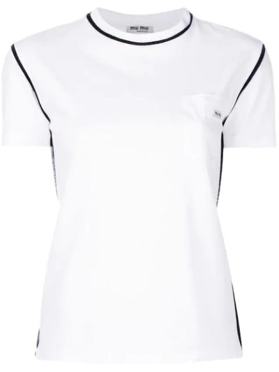 Miu Miu Logo Cotton Jersey T-shirt W/ Piping In White