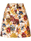 Msgm Floral Print Denim Skirt In 01 Bianco