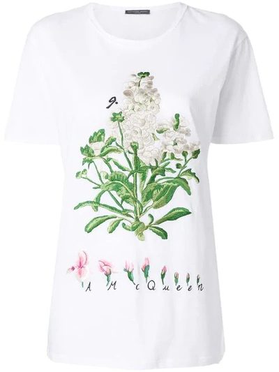 Alexander Mcqueen White Embroidered Botanical T-shirt