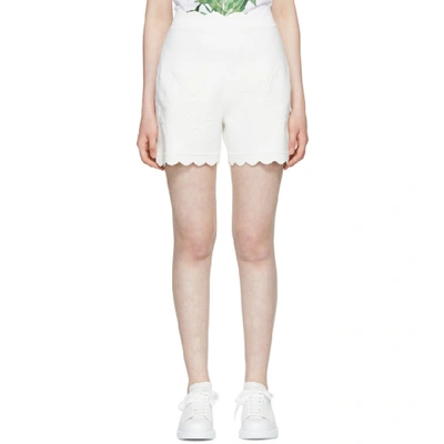 Alexander Mcqueen Ivory Scalloped Knit Shorts In 9078 Ivory