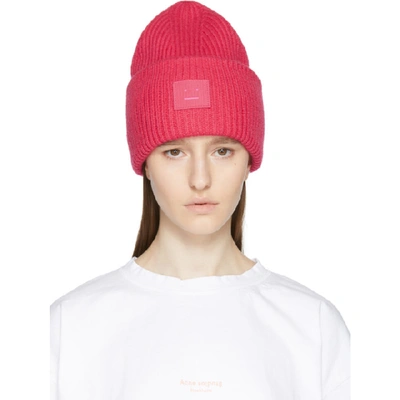 Acne Studios Pink Pansy S Face Beanie In Neon Pink