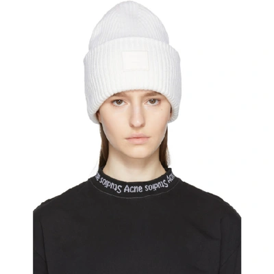Acne Studios Pansy S Face Ribbed-knit Beanie Hat In Natural Whi