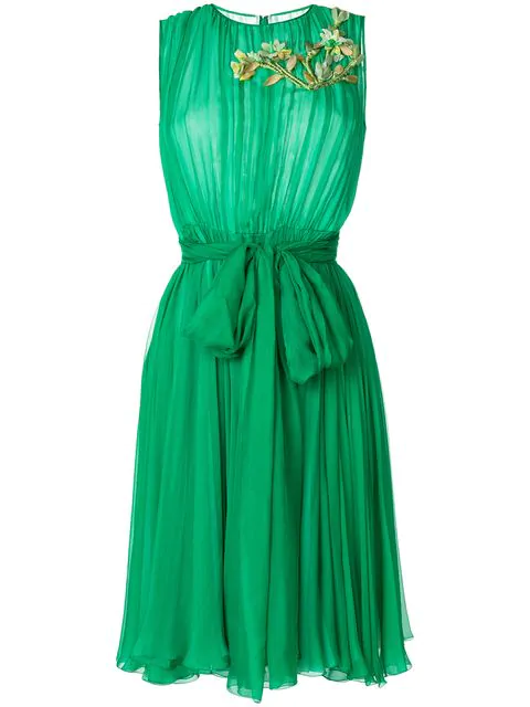 Dolce Gabbana Plissiertes Seidenkleid Mit Blumenapplikation Grun In Green Modesens