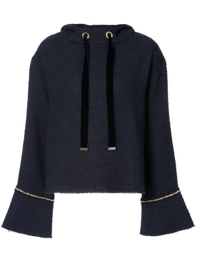 Mother Of Pearl Max Chain-trimmed Cotton-tweed Hooded Sweatshirt In Midnight Blue