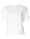 Msgm Round-neck Ruffle-trimmed Crepe Top In White