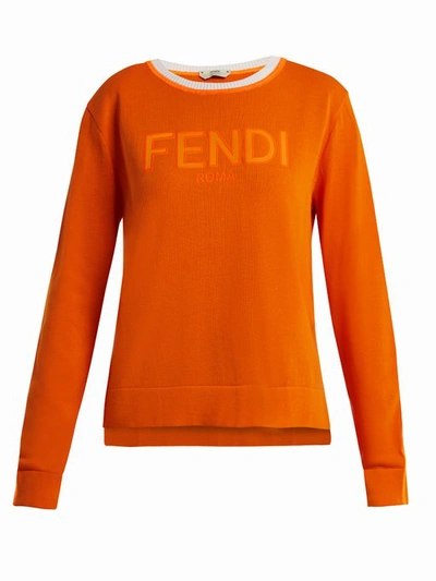 Fendi Long-sleeve Crew-neck Logo Knit Sweater In Orange
