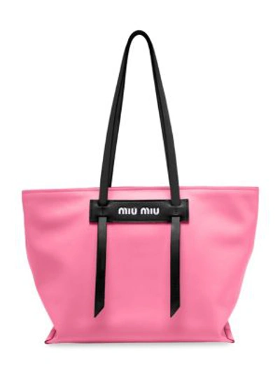 Miu Miu Small Grace Luxe Leather Tote In Pink