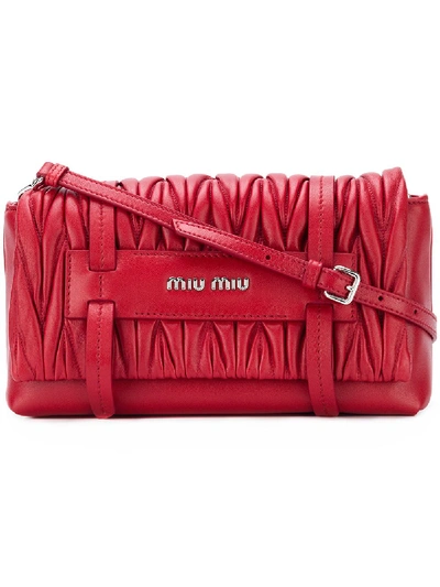 Miu Miu Matelasse Leather Convertible Clutch In Red