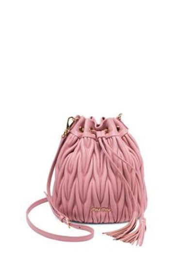 Miu Miu Matelass&eacute; Leather Drawstring Bucket Bag In Pink
