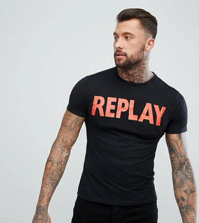 Replay Contrast Logo T-shirt Black - Black | ModeSens