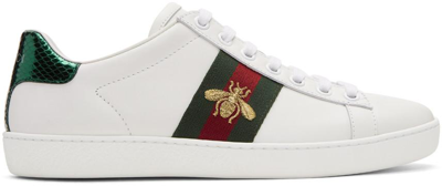 Gucci Ace Watersnake-trimmed Embroidered Leather Sneakers In Bia/v.r.v/red F/ver.