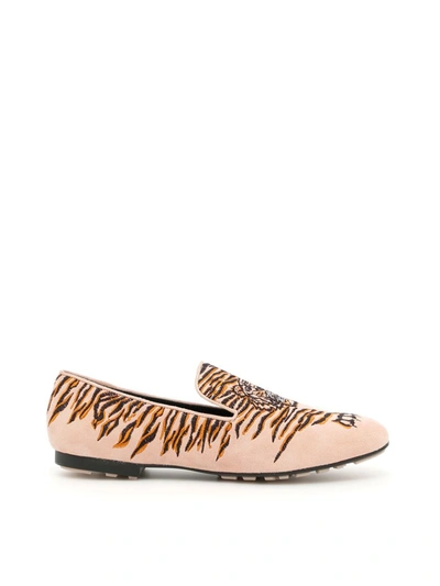 Kenzo Suede Tiger Moccasins In Peau (pink)
