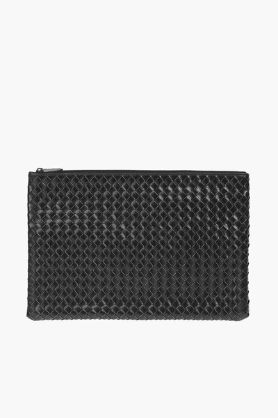 Pre-owned Bottega Veneta Braided Leather Pouch Bag In Black