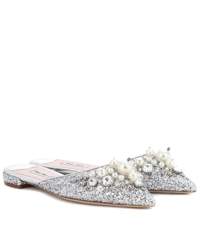 Miu Miu Exclusive To Mytheresa.com - Embellished Slippers In Silver