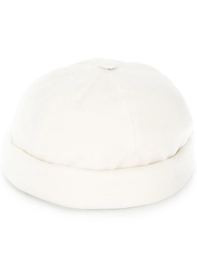 Beton Cire Handmade Washed Cotton Denim Sailor Hat In White