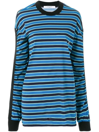 Givenchy Twill-trimmed Printed Striped Cotton-jersey Top In Blue