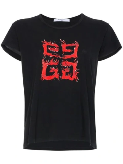 Givenchy 4-logo Crewneck Short-sleeve Jersey T-shirt In Black