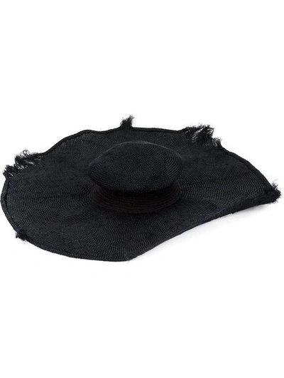 Horisaki Distressed Wide Brim Hat In Black