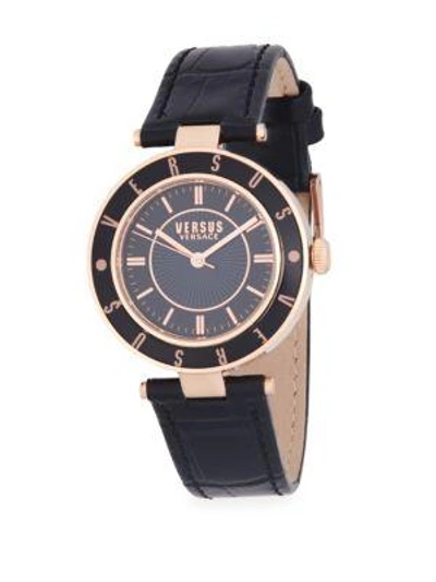 Versace Logo Stainless Steel And Leather-strap Watch In Rose Gold