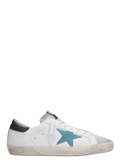 Golden Goose Superstar White Leather Sneakers In White - Grey - Blue