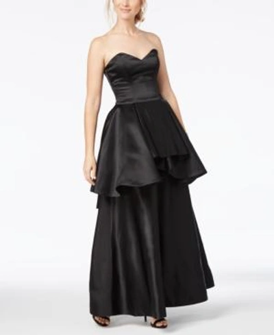 Fame And Partners Strapless Peplum Gown In Black