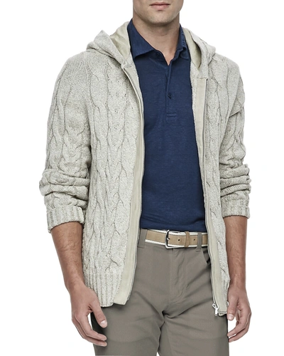 Pre-owned Loro Piana $2435  Thick Heavy Cashmere Silk Bomber Hooded Jacket 52 Euro Large In Beige