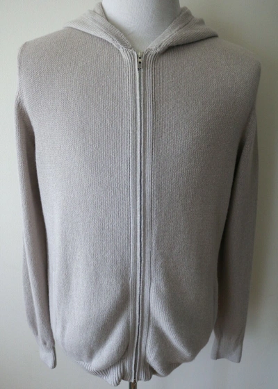 Pre-owned Loro Piana $2685  Silver Gray Baby Cashmere Bomber Jacket Hoodie 52 Euro Large