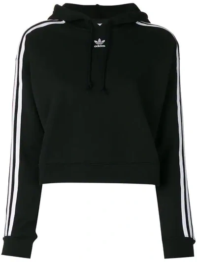Adidas Originals Cropped Striped Cotton-jersey Hoodie In Black