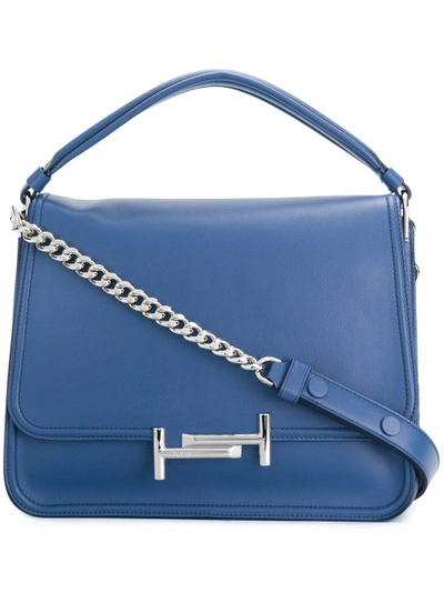 Tod's Double T Medium Leather Crossbody In Blue