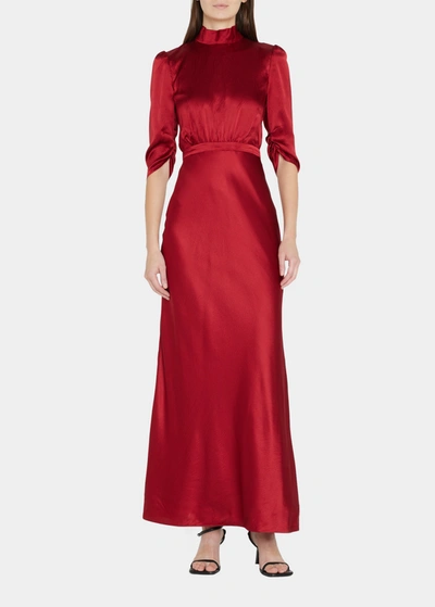 Saloni Adele Tie-back Silk Gown In 406-garnet Red