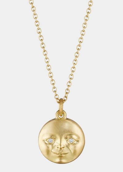 Anthony Lent Moonface Pendant Necklace With Diamond Eyes In 18k Gold In Yg