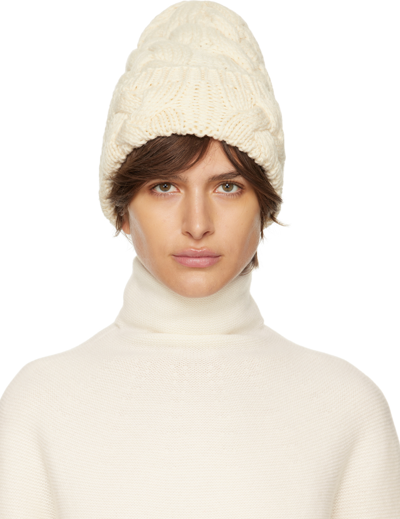 Max Mara Dina Cable Knit Wool Beanie In Albino