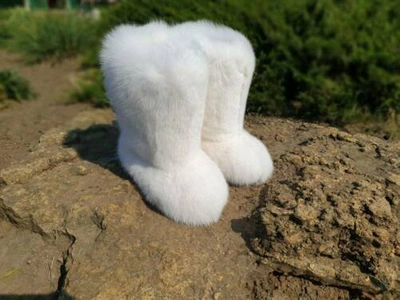 Pre-owned Litvin Beige Polar Fox Fur Boots For Women, Winter Snow Boots, Mukluks,handmade,  In White