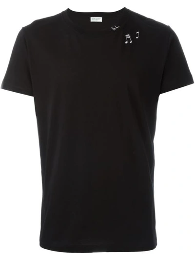 Saint Laurent Surf Short Sleeve T-shirt In Black And Ivory Sl Musical Notes  Printed Cotton Jersey | ModeSens
